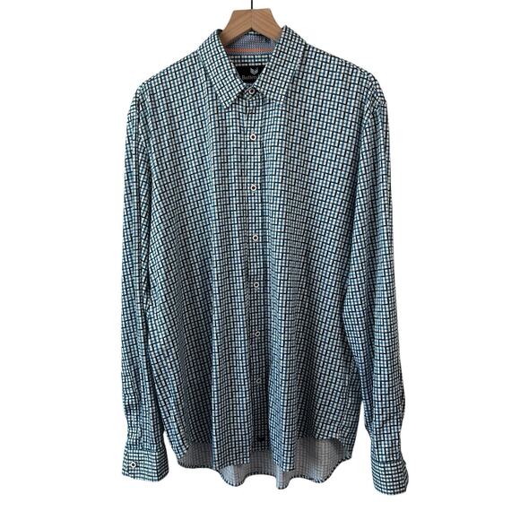 Buttercloth Mens Shirt XL Blue Black White Plaid Business Casual Flip Cuff Relax - Picture 1 of 10